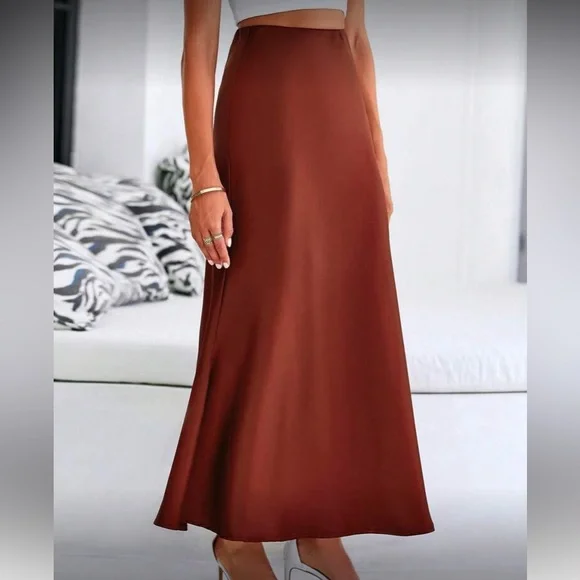 Luxe brown satin maxi skirt - Picture 2 of 4